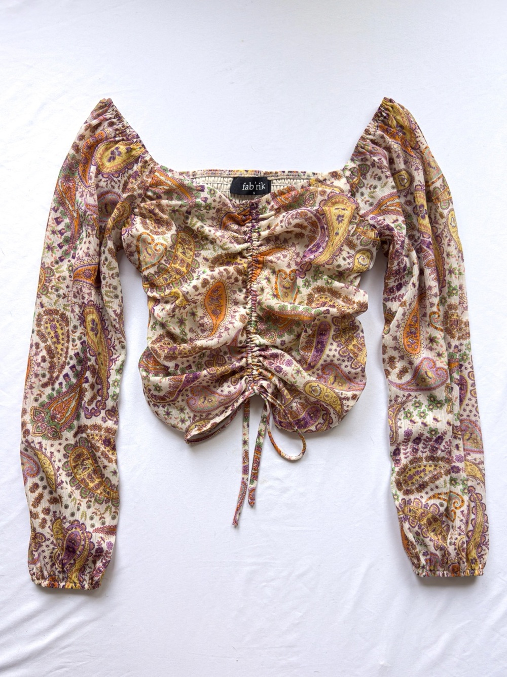 free people inspired paisley ruched long sleeve crop top size small